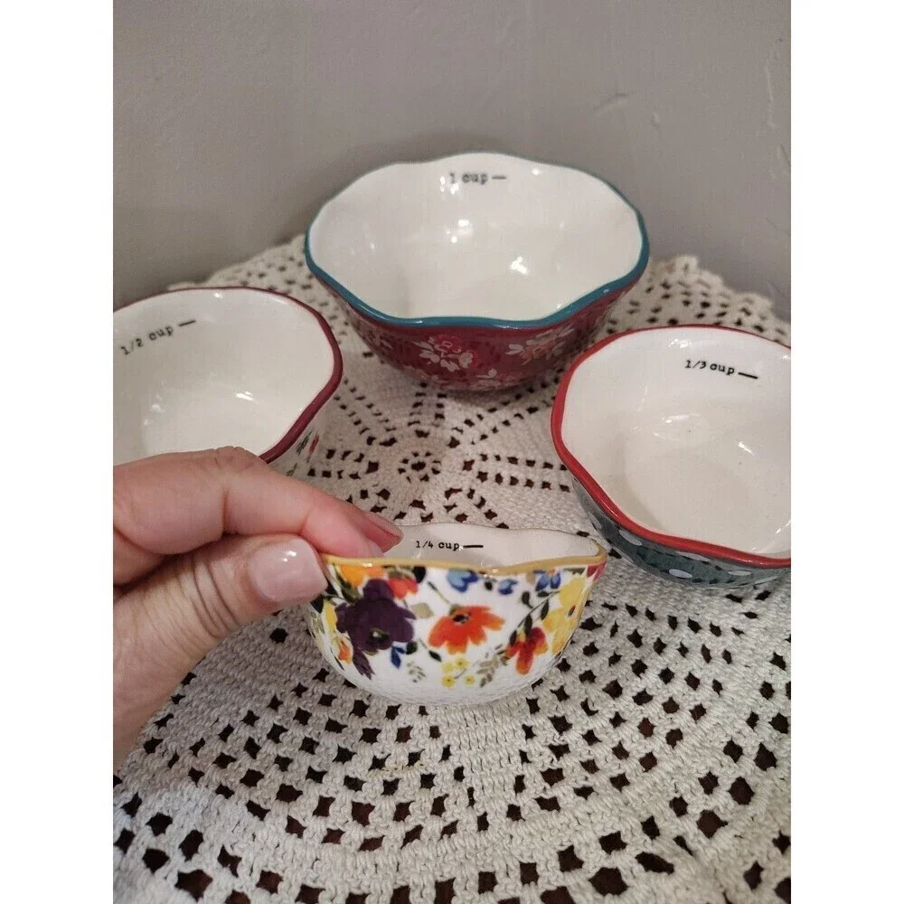 The Pioneer Woman Nesting Measuring Bowl Set 4 piece Fall Flowers Stoneware